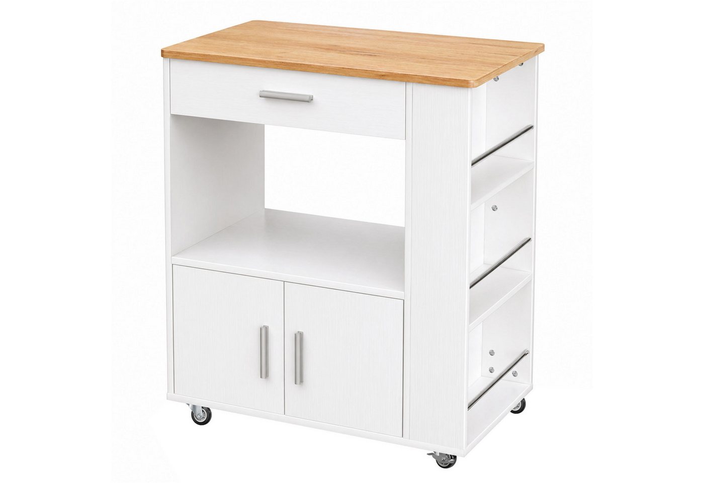 Yorbay Küchenwagen mit Rollen,Servierwagen mit Arbeitsplatte, Kücheninsel Freistehend, (75*46*88 cm), Küchenschrank mit Schublade & 3 Gewürzregalen