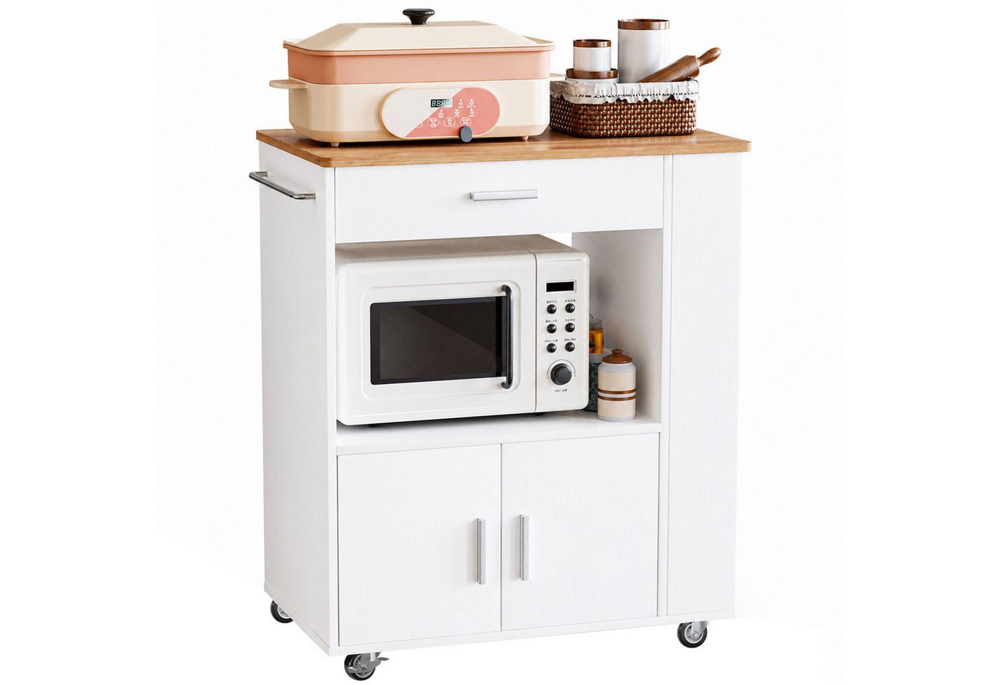 Yorbay Küchenwagen mit Rollen,Servierwagen mit Arbeitsplatte, Kücheninsel Freistehend, (75*46*88 cm), Küchenschrank mit Schublade & 3 Gewürzregalen Bild 2