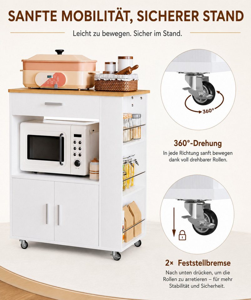 Yorbay Küchenwagen mit Rollen,Servierwagen mit Arbeitsplatte, Kücheninsel Freistehend, (75*46*88 cm), Küchenschrank mit Schublade & 3 Gewürzregalen Bild 4
