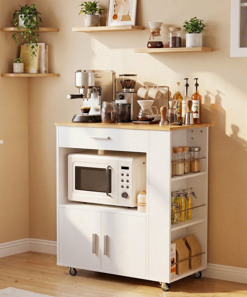 Yorbay Küchenwagen mit Rollen,Servierwagen mit Arbeitsplatte, Kücheninsel Freistehend, (75*46*88 cm), Küchenschrank mit Schublade & 3 Gewürzregalen Bild 5