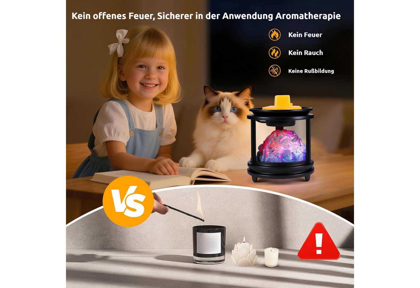 BlingBin Duftlampe 3-in-1 elektrischer Wachsschmelzer für Duftwachs und ätherische Öle (1 Stück, 1 St., 12 x 12 x 13 cm), sichere Aromalampe ohne offene Flamme für Zuhause Bild 2