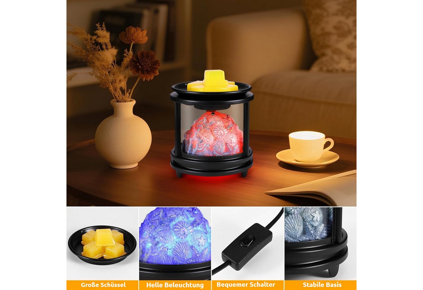 BlingBin Duftlampe 3-in-1 elektrischer Wachsschmelzer für Duftwachs und ätherische Öle (1 Stück, 1 St., 12 x 12 x 13 cm), sichere Aromalampe ohne offene Flamme für Zuhause Bild 5