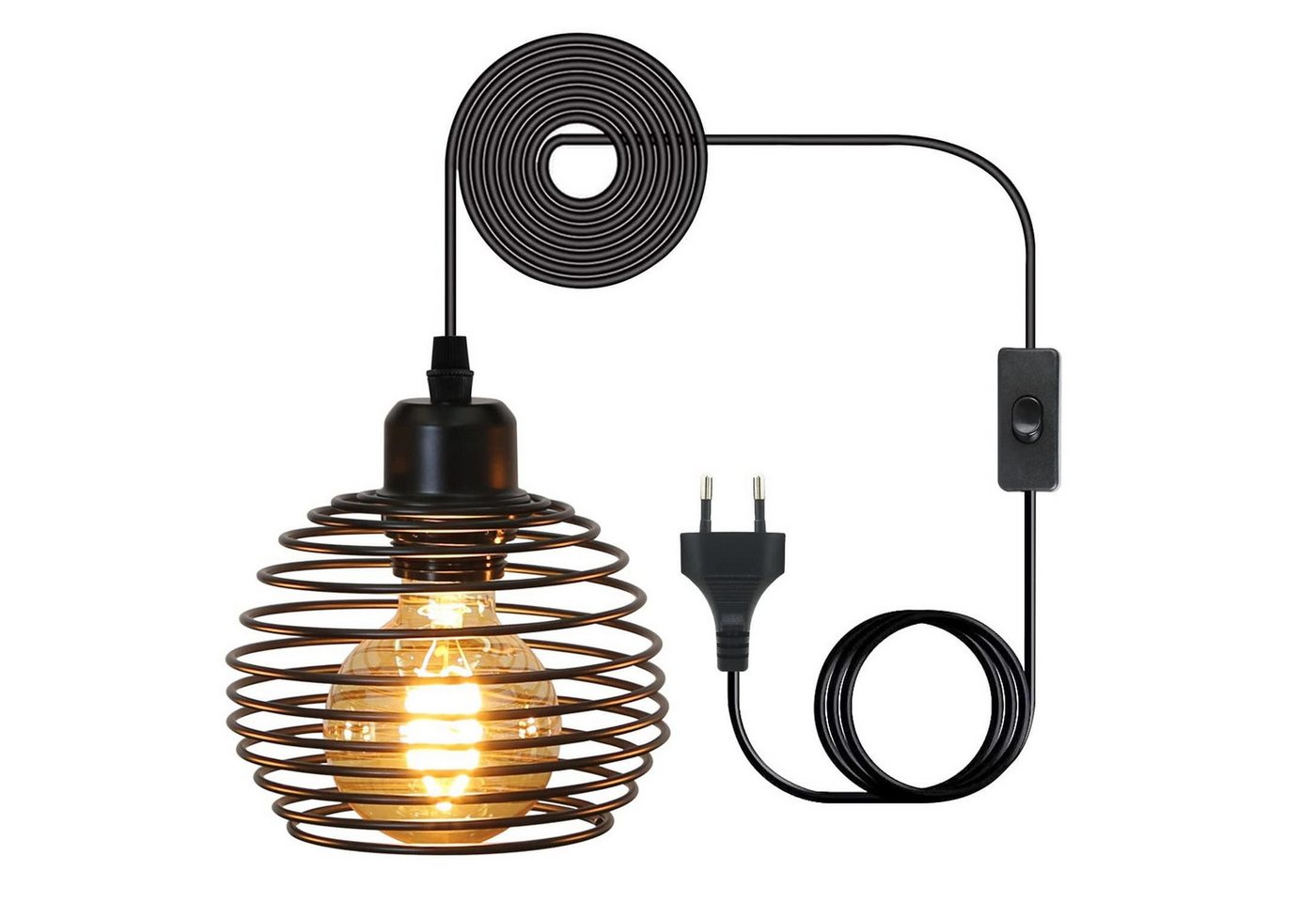 Nettlife Pendelleuchte Schwarz 1,5 m Höhenverstellbare Hängeleuchte Schalter am Kabel E27, LED wechselbar, für Wohnzimmer Esszimmer Küche inkl. Stecker Bild 2