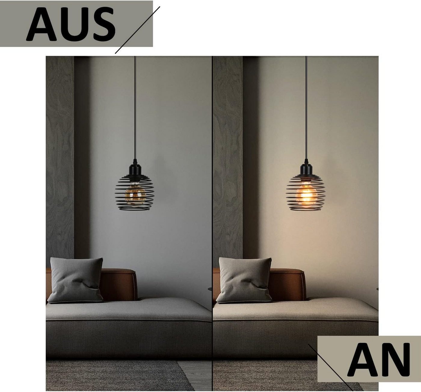 Nettlife Pendelleuchte Schwarz 1,5 m Höhenverstellbare Hängeleuchte Schalter am Kabel E27, LED wechselbar, für Wohnzimmer Esszimmer Küche inkl. Stecker Bild 3