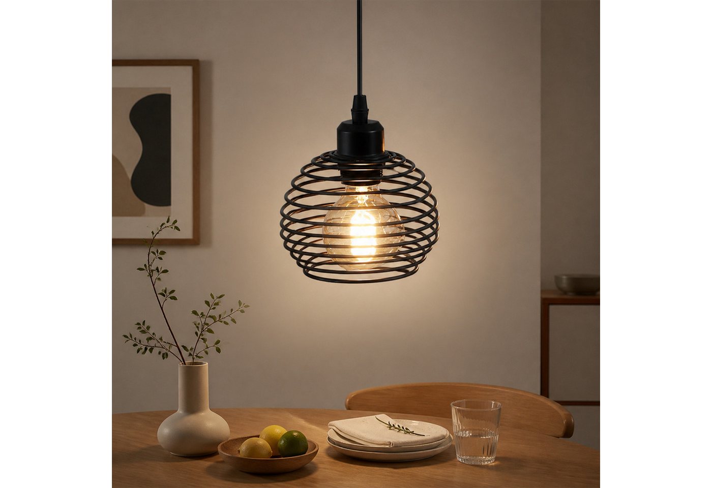 Nettlife Pendelleuchte Schwarz 1,5 m Höhenverstellbare Hängeleuchte Schalter am Kabel E27, LED wechselbar, für Wohnzimmer Esszimmer Küche inkl. Stecker Bild 5