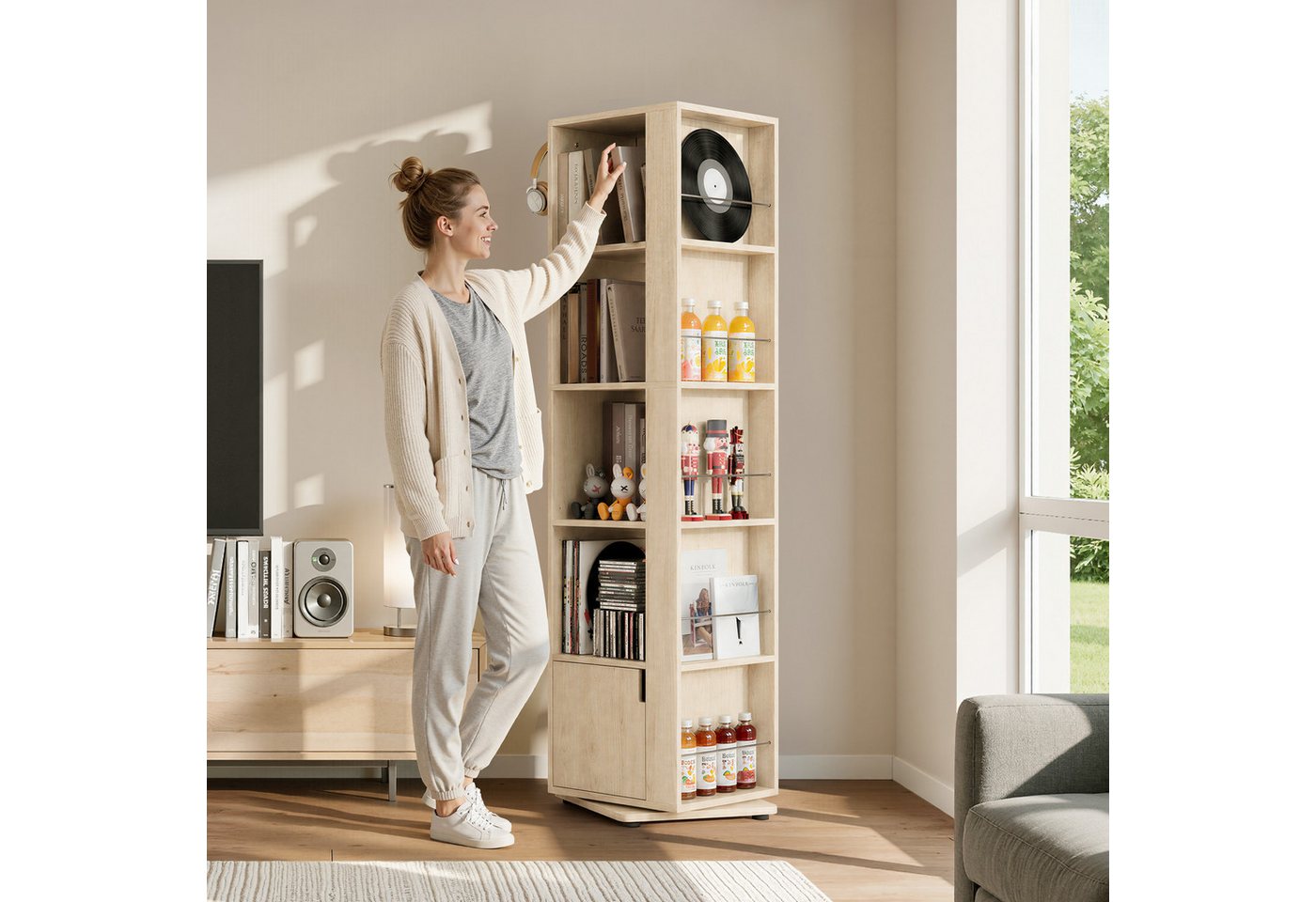 Yaheetech Bücherregal 360° drehbar, Drehregal 10 Fächer, 2 Verstellbare Einlegeböden, 42 × 42 × 169 cm Bild 2