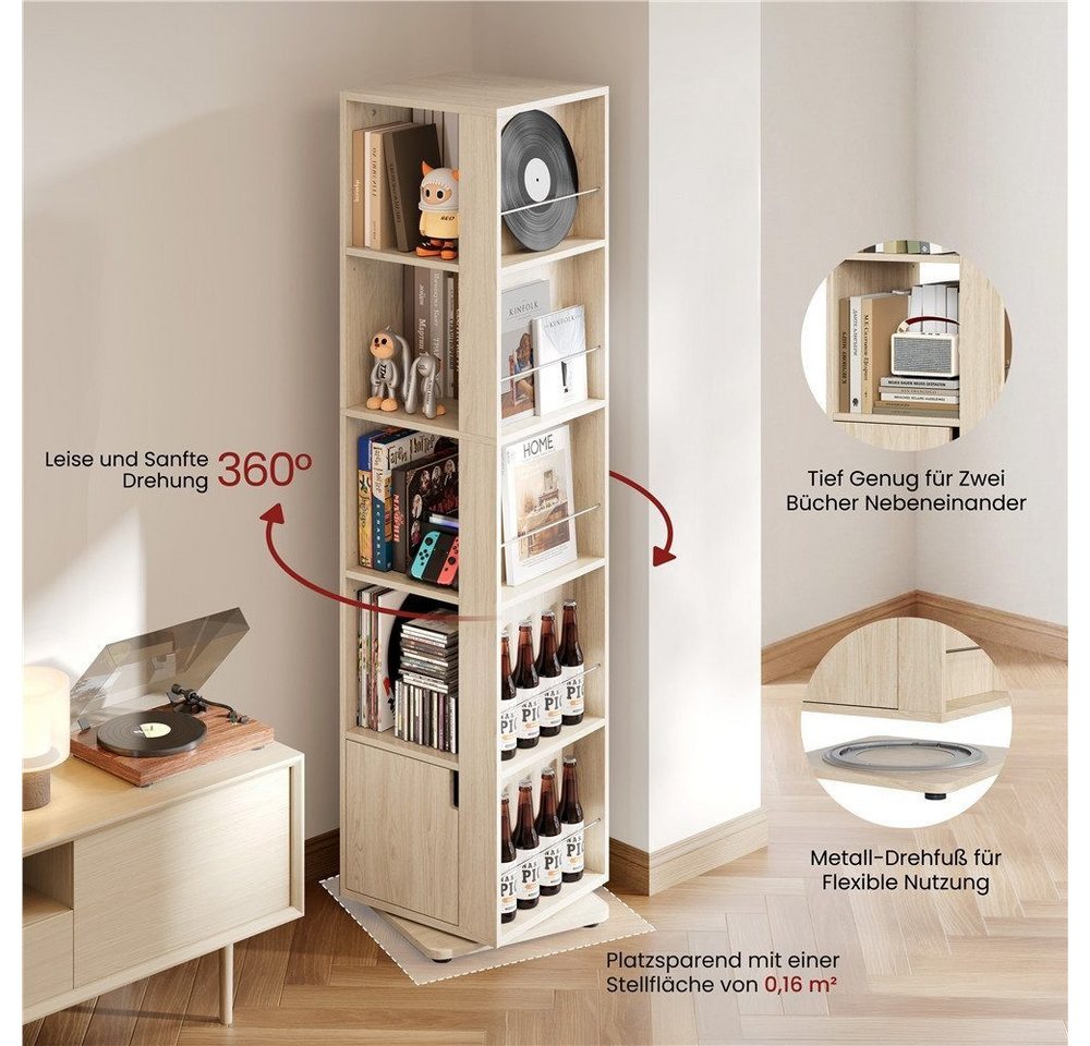 Yaheetech Bücherregal 360° drehbar, Drehregal 10 Fächer, 2 Verstellbare Einlegeböden, 42 × 42 × 169 cm Bild 3