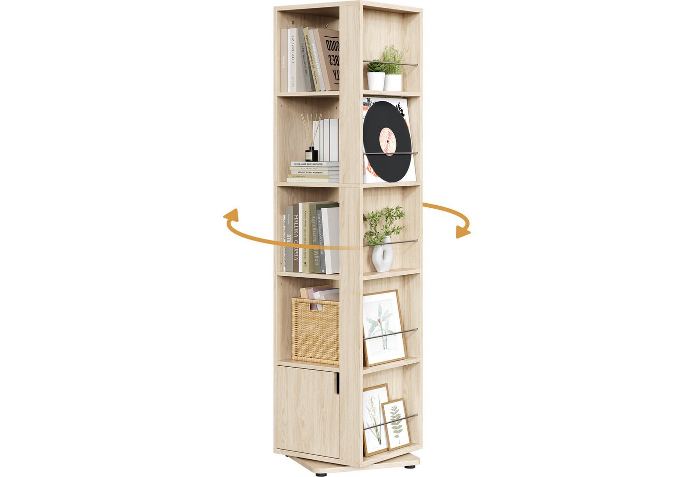 Yaheetech Bücherregal 360° drehbar, Drehregal 10 Fächer, 2 Verstellbare Einlegeböden, 42 × 42 × 169 cm Bild 4