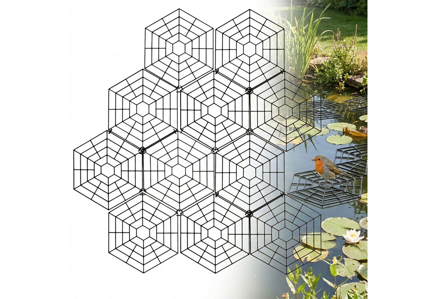 Spetebo Teichschutzgitter Teichschutzgitter schwimmend 31 x 27 cm schwarz - 20 Stück, 31x27x0,3 cm, Stück, 1-St., Anzahl, Schnelle Anwendung - Flexibel Beliebig Bild 5