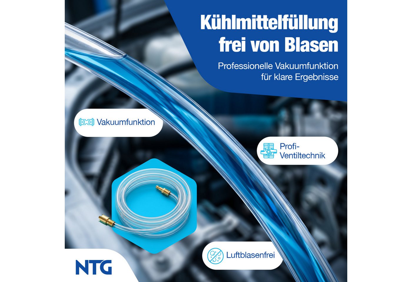 NTG Nutzfahrzeug Technik GmbH Multitool Kühlsystem Abdrückgerät 28 tlg Kühler Nachfüll-Set Prüfgerät, (Werkzeug Set Kfz PKW), Vakuum Kühlmittel Befüllgerät Entlüftungsgerät Set Bild 3