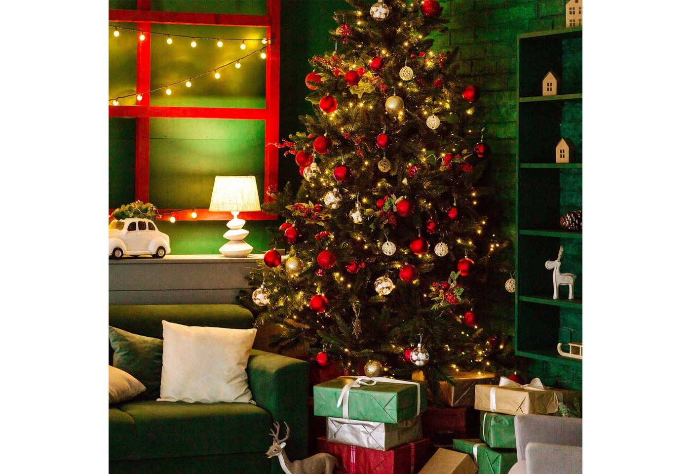 Salcar LED-Lichterkette LED Lichterkette Weihnachtsbaum mit Ring weihnachtsbaumbeleuchtung, 9 Modi/ 3m 10 Girlanden für 120cm - 350cm Tannenbaum