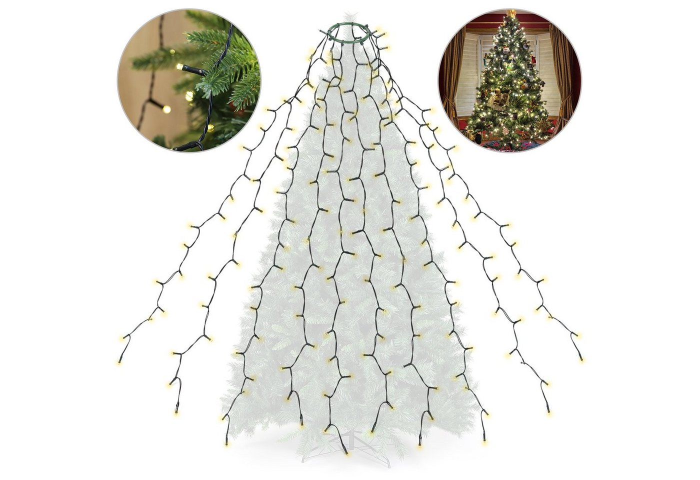Salcar LED-Lichterkette LED Lichterkette Weihnachtsbaum mit Ring weihnachtsbaumbeleuchtung, 9 Modi/ 3m 10 Girlanden für 120cm - 350cm Tannenbaum Bild 4