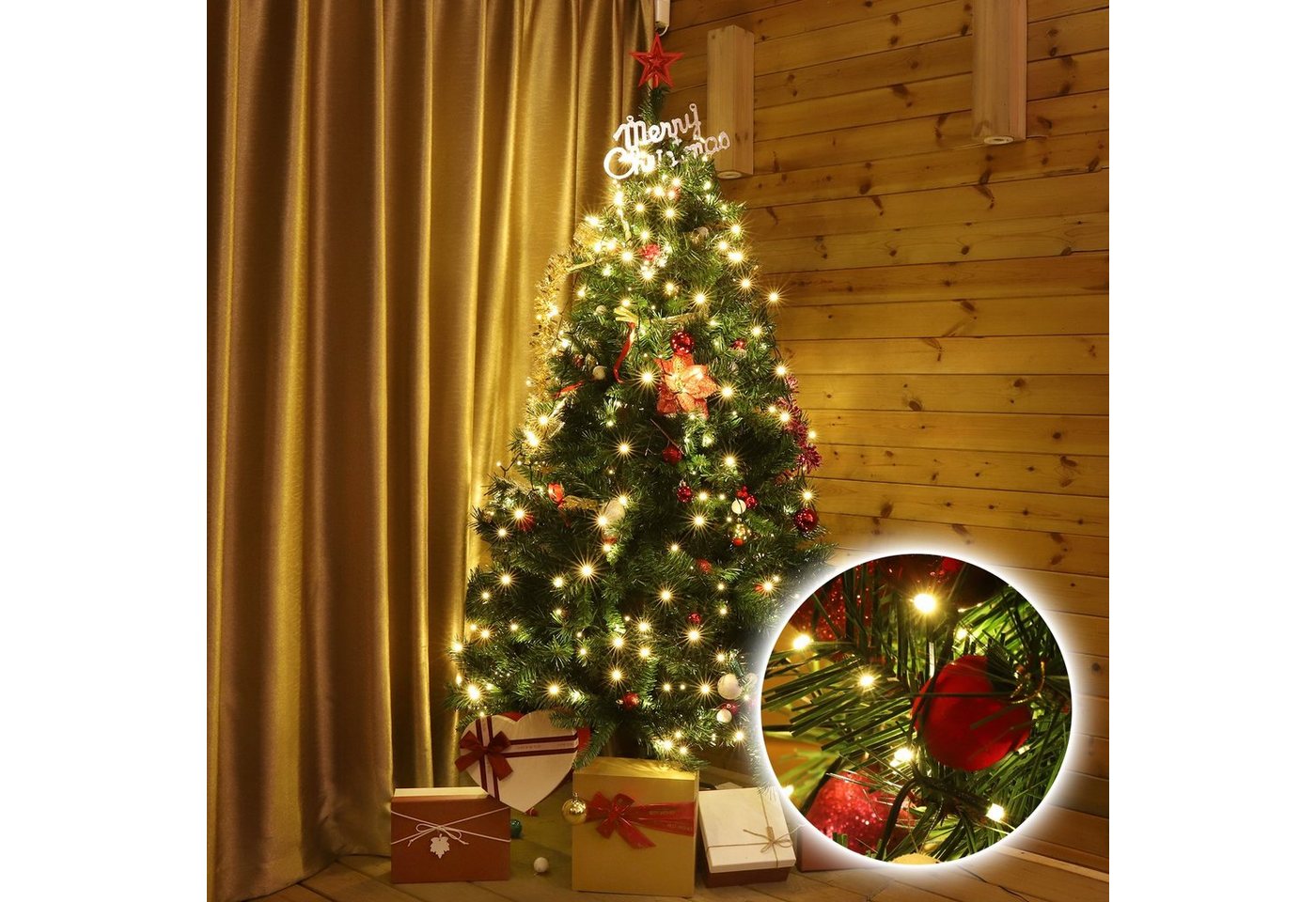Salcar LED-Lichterkette LED Lichterkette Weihnachtsbaum mit Ring weihnachtsbaumbeleuchtung, 9 Modi/ 3m 10 Girlanden für 120cm - 350cm Tannenbaum Bild 5