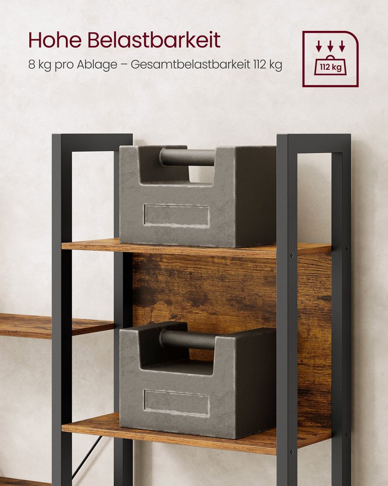 VASAGLE Bücherregal, mit 14 Ablagen, 166H cm, mit Metallrahmen, für Wohnzimmer, Büro