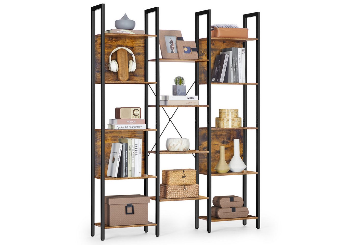 VASAGLE Bücherregal, mit 14 Ablagen, 166H cm, mit Metallrahmen, für Wohnzimmer, Büro Bild 2