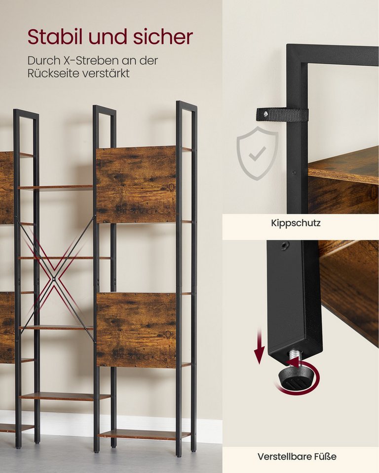 VASAGLE Bücherregal, mit 14 Ablagen, 166H cm, mit Metallrahmen, für Wohnzimmer, Büro Bild 3