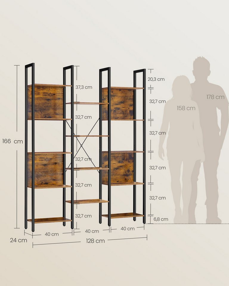 VASAGLE Bücherregal, mit 14 Ablagen, 166H cm, mit Metallrahmen, für Wohnzimmer, Büro Bild 4