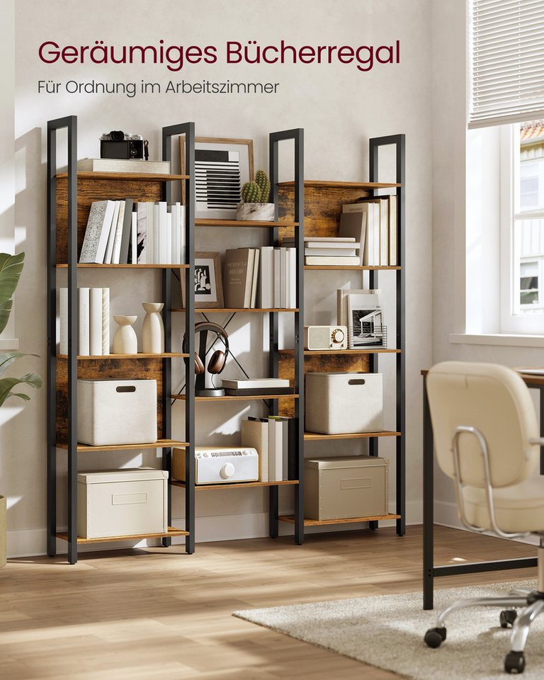 VASAGLE Bücherregal, mit 14 Ablagen, 166H cm, mit Metallrahmen, für Wohnzimmer, Büro Bild 5