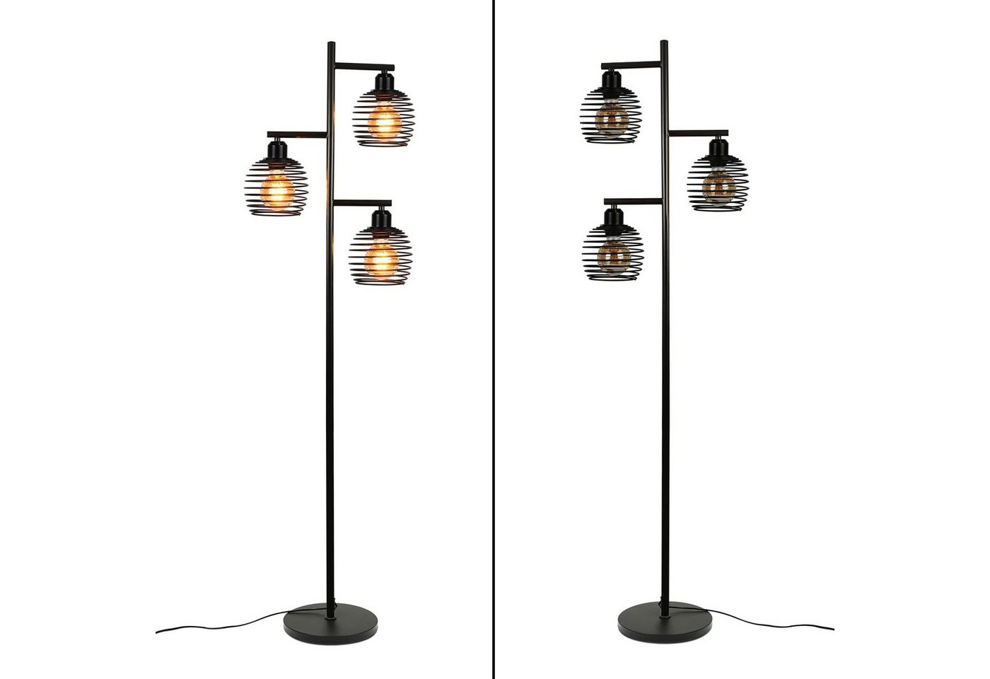 ZMH Stehlampe Vintage E27 Stehleuchte Schwarz 3 flammige Retro Fußschalter