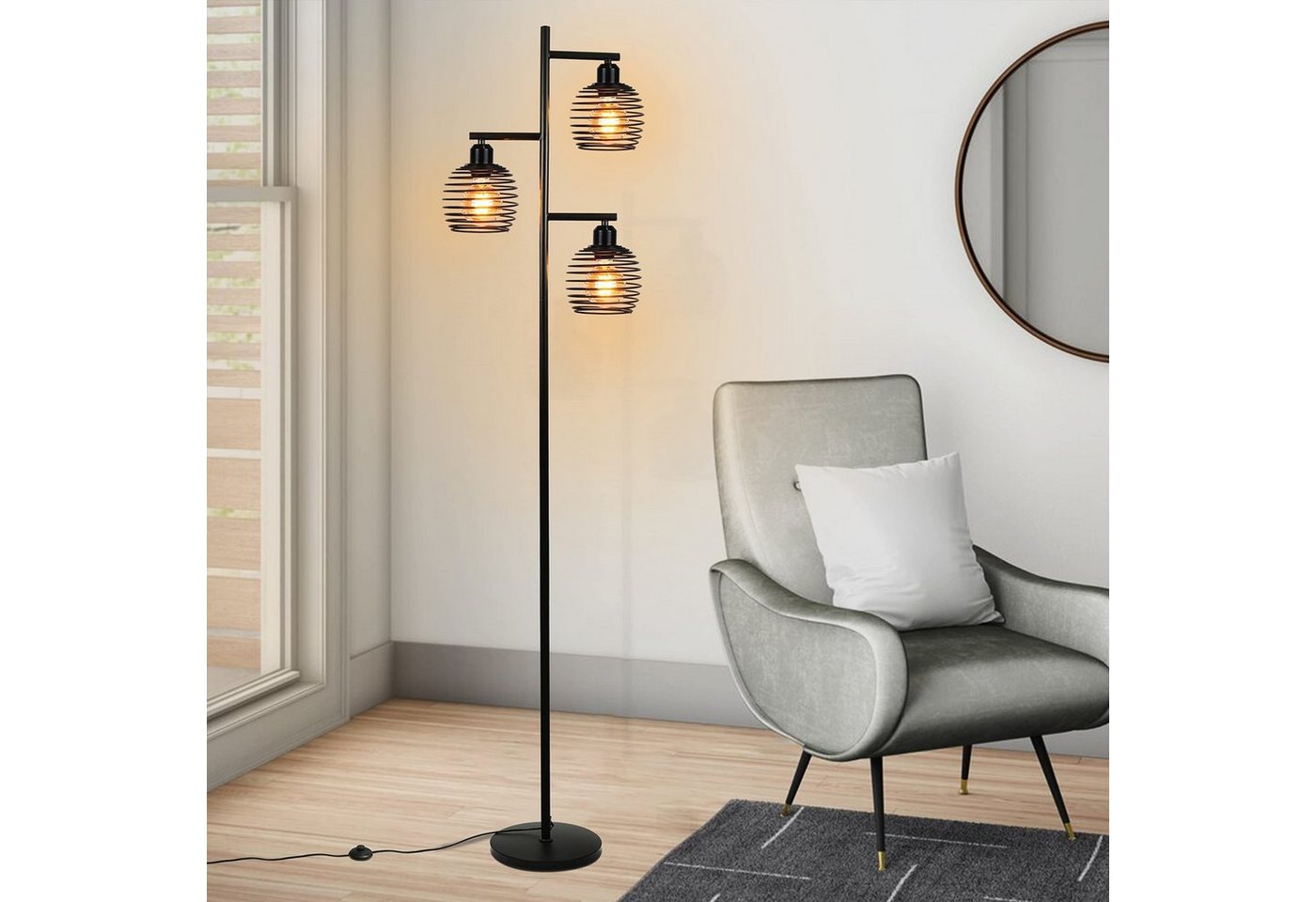 ZMH Stehlampe Vintage E27 Stehleuchte Schwarz 3 flammige Retro Fußschalter Bild 2