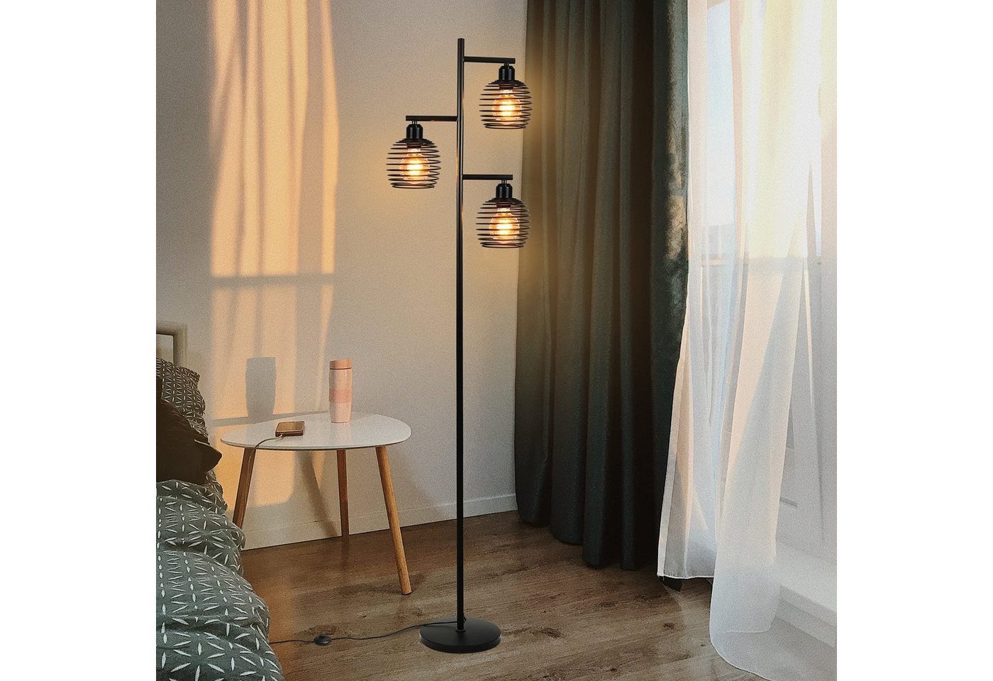 ZMH Stehlampe Vintage E27 Stehleuchte Schwarz 3 flammige Retro Fußschalter Bild 5
