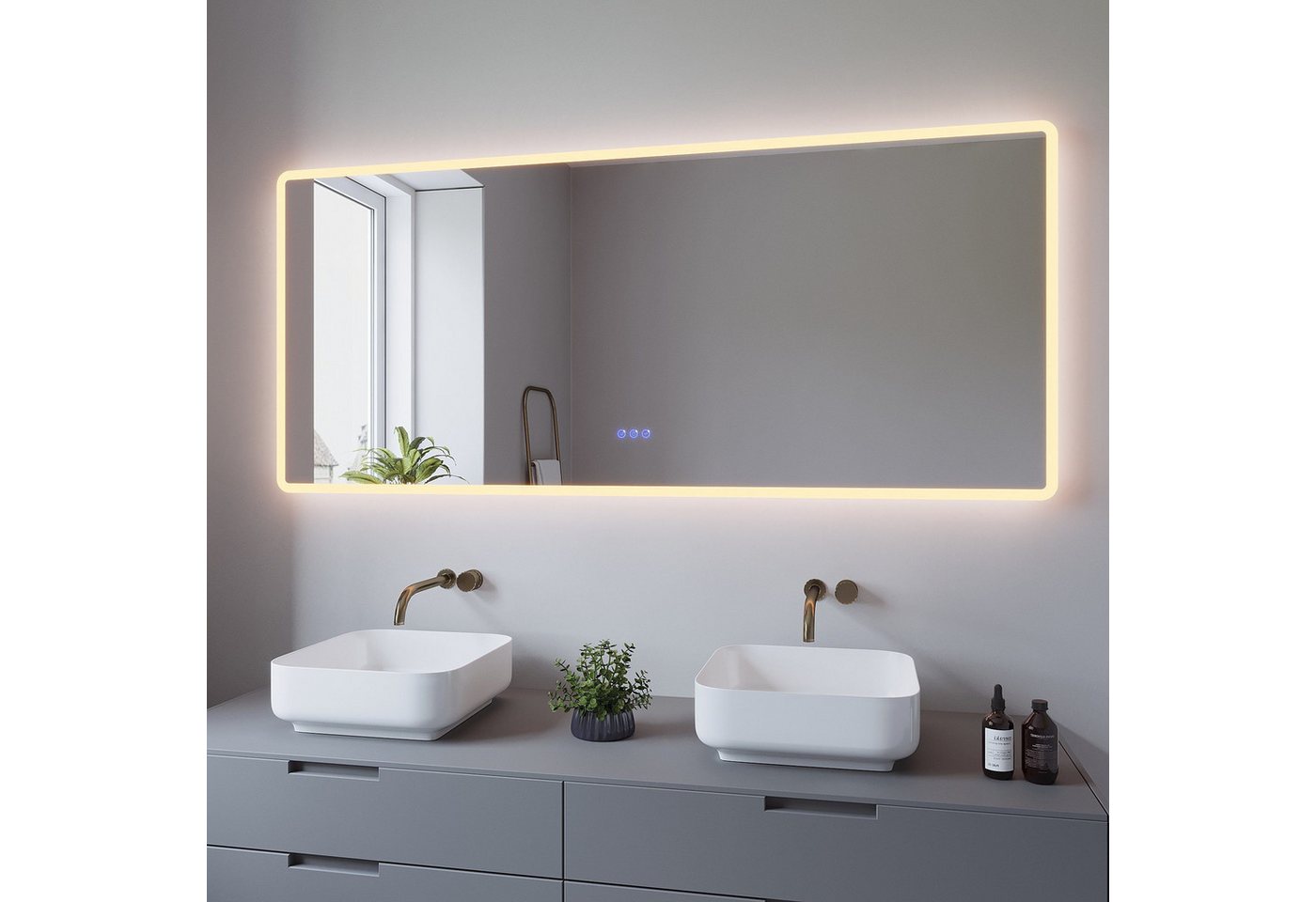 AQUABATOS Badspiegel LED Badspiegel IP44 mit Touchschalter Dimmbar Abgerundete/Scharfe Ecke (LED Badspiegel 160x70 140x70 100x70 cm mit Beleuchtung Lichtspiegel LED Spiegel Kosmetikspiegel Rasierspiegel Bad Spiegel mit licht beleuchtet 3 Lichtfarben, IP44, Energiesparend), großformatiger Badezimmerspiegel, Dimmbar,Beschlagfrei,Memory-Funktion