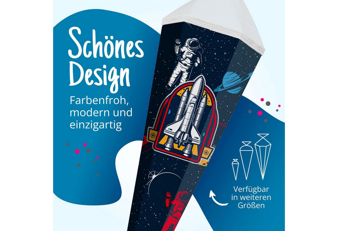 itenga Schultüte itenga Schultüte Zuckertüte 6eckig 85cm Weltraum Verschluss weiß Bild 4