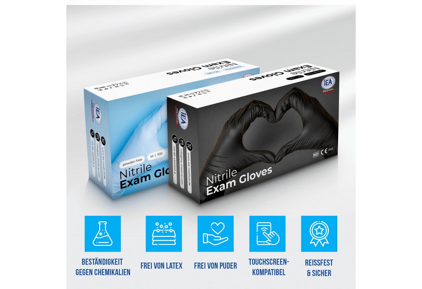 IEA Medical Einweghandschuhe Nitril-Handschuhe blau (1000-St., 10x100er Box) puderfrei, latexfrei, Hygiene-, Schutz-, Untersuchungshandschuhe Bild 2