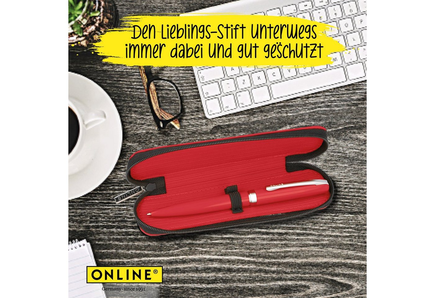 Online Pen Federmäppchen Stifteetui, (für Schule, Uni & Büro, mit 2 Stift-Schlaufen), Stiftemäppchen mit Reißverschluss