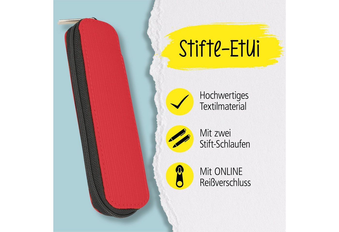 Online Pen Federmäppchen Stifteetui, (für Schule, Uni & Büro, mit 2 Stift-Schlaufen), Stiftemäppchen mit Reißverschluss Bild 4
