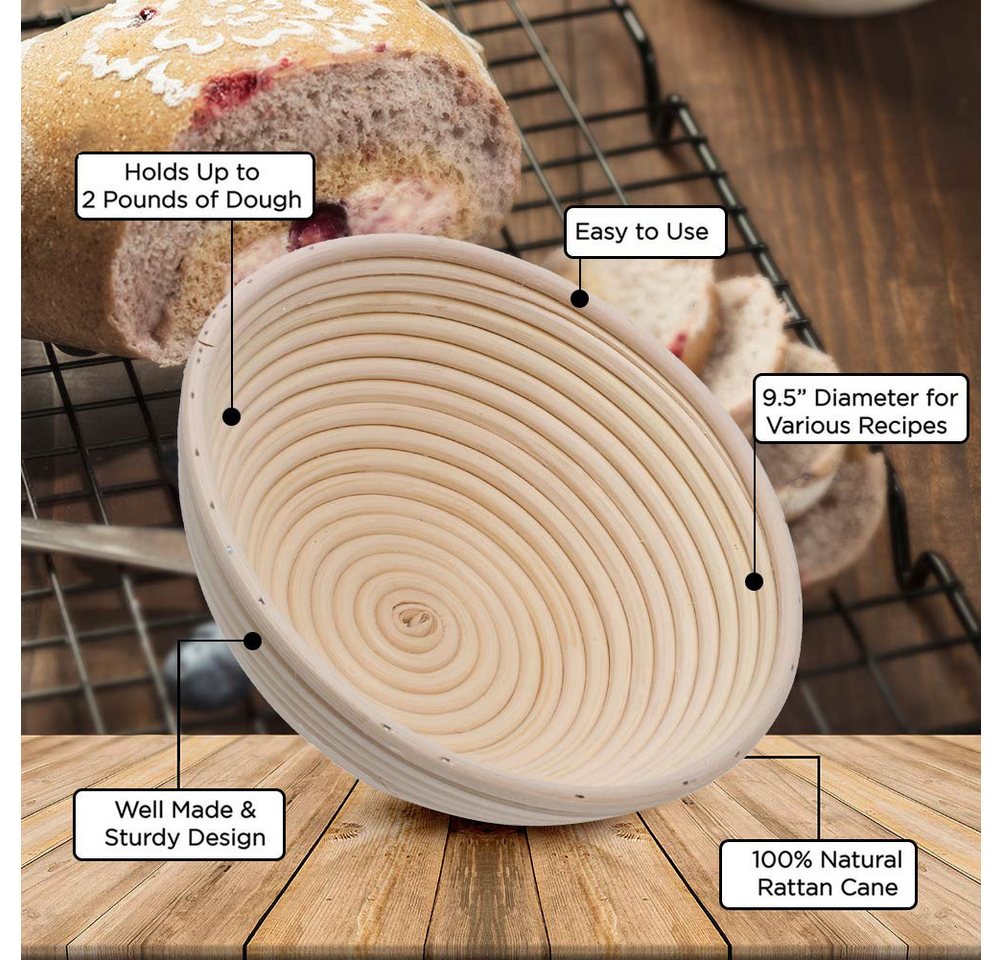 OSTWOLKE Gärkorb Gärkörbchen Rund Proofing Baskets 16+22cm mit Bäckermesser Nudelholz, (1-tlg) Bild 5
