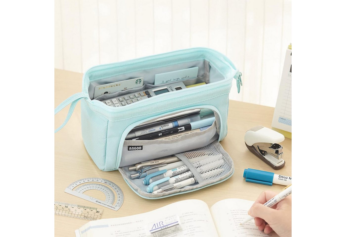 OKWISH Federmäppchen Stifteetui Federtaschen Schreibgeräteetui Bleistift-Organizer, (Stifttasche mit Reißverschluss 3 Fach Große Kapazität, 1-tlg., Schreibwarenbeutel Schreibwarenaufbewahrung), für Damen Herren Schule Büro Arbeit Studenten Mädchen Jungen Geschenk Bild 2