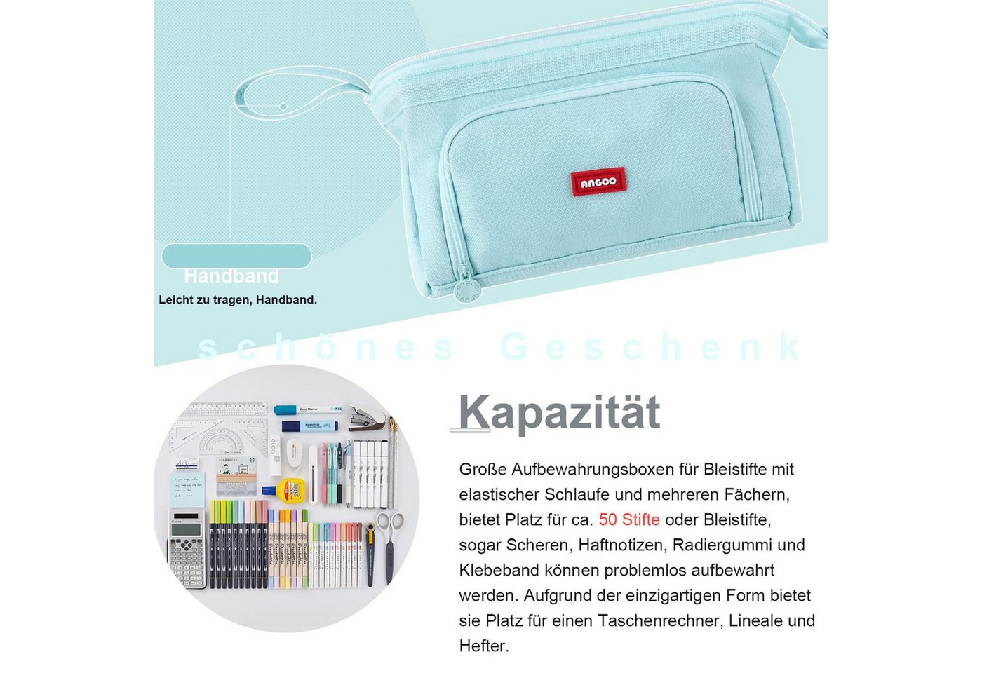 OKWISH Federmäppchen Stifteetui Federtaschen Schreibgeräteetui Bleistift-Organizer, (Stifttasche mit Reißverschluss 3 Fach Große Kapazität, 1-tlg., Schreibwarenbeutel Schreibwarenaufbewahrung), für Damen Herren Schule Büro Arbeit Studenten Mädchen Jungen Geschenk Bild 3