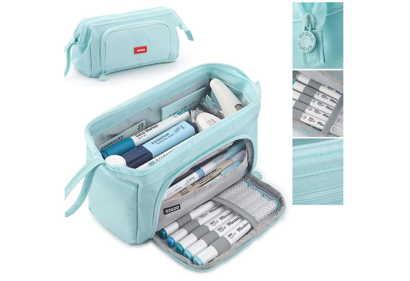 OKWISH Federmäppchen Stifteetui Federtaschen Schreibgeräteetui Bleistift-Organizer, (Stifttasche mit Reißverschluss 3 Fach Große Kapazität, 1-tlg., Schreibwarenbeutel Schreibwarenaufbewahrung), für Damen Herren Schule Büro Arbeit Studenten Mädchen Jungen Geschenk Bild 5