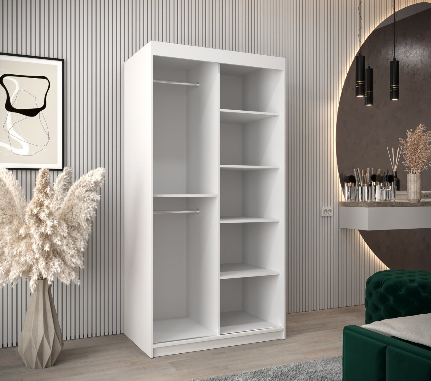 ABIKS MÖBEL Schwebetürenschrank YORK 1 Schlafzimmerschrank - mit Spiegel, Kleiderstange und Regalen