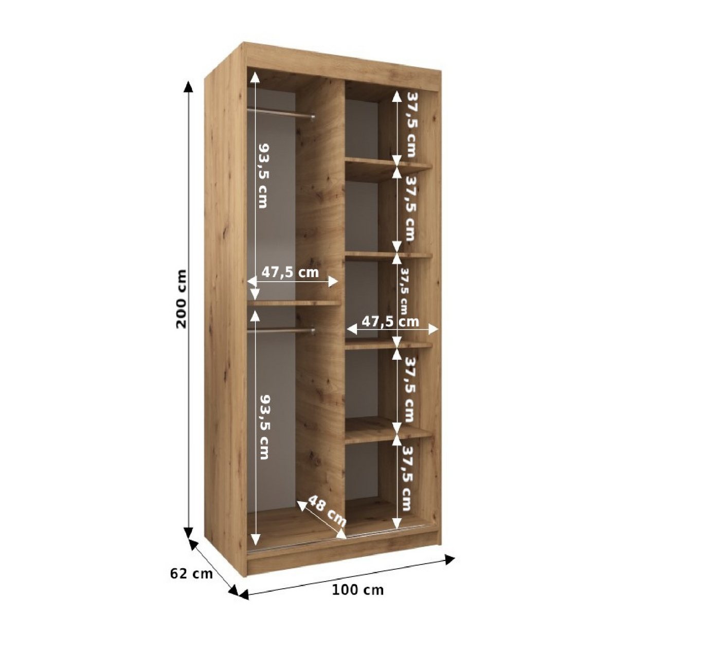 ABIKS MÖBEL Schwebetürenschrank YORK 1 Schlafzimmerschrank - mit Spiegel, Kleiderstange und Regalen Bild 2