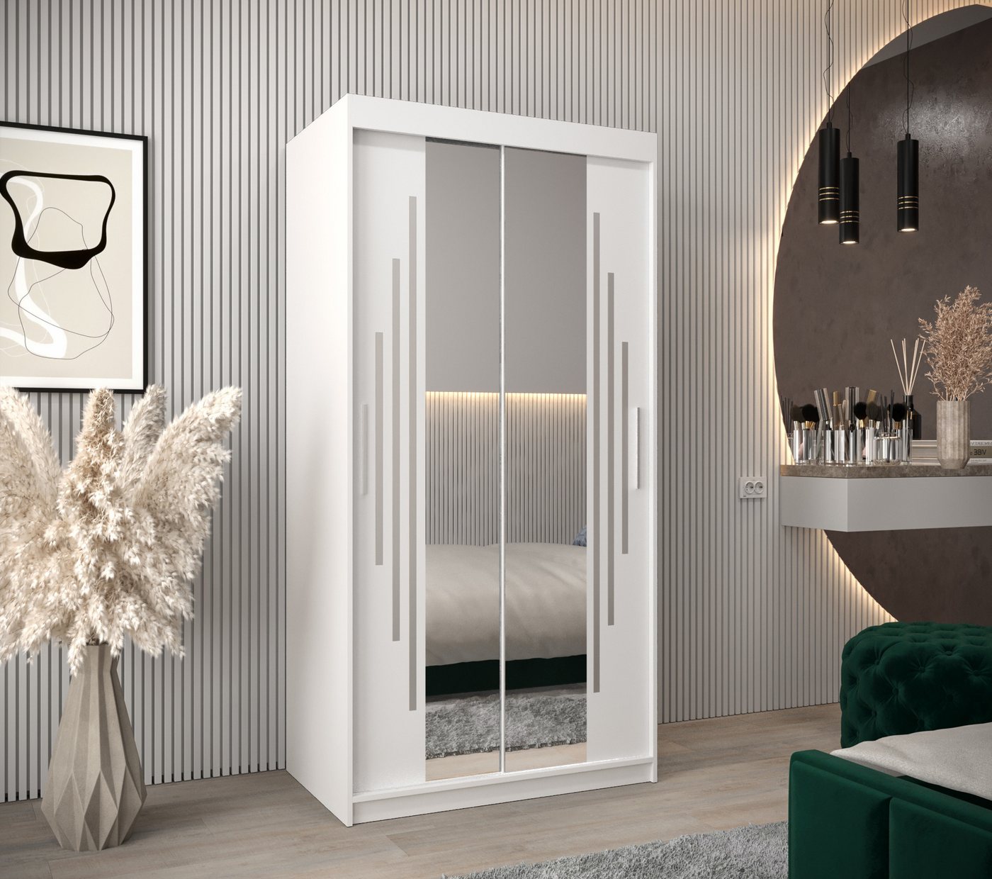 ABIKS MÖBEL Schwebetürenschrank YORK 1 Schlafzimmerschrank - mit Spiegel, Kleiderstange und Regalen Bild 4