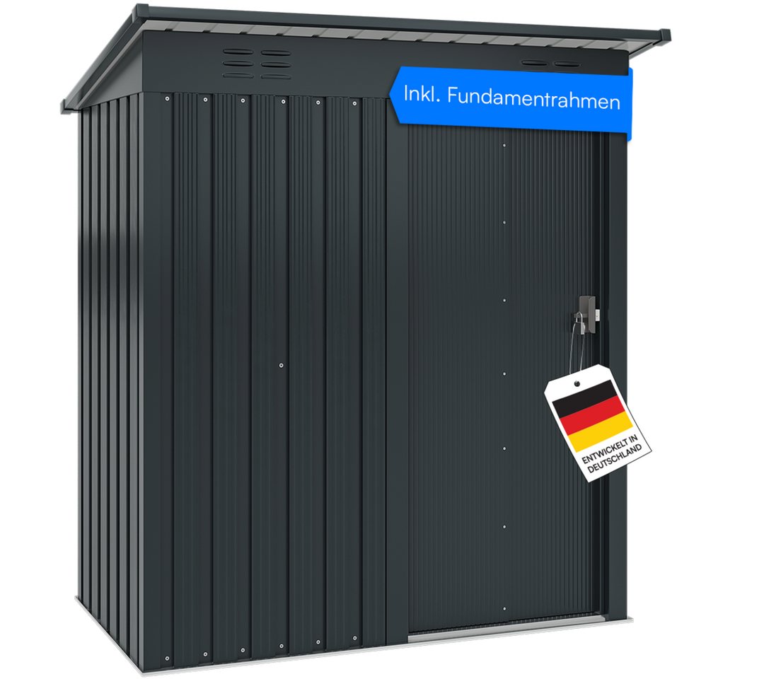 STEELSØN Gerätehaus Talonix aus Metall mit Pultdach, BxT: 164x75 cm, Geräteschuppen mit Fundamentrahmen, Gerätehaus wetterfest