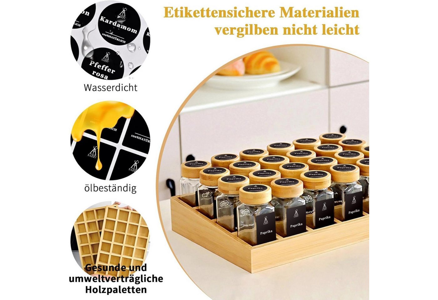 KingLux Gewürzregal Natürlicher Bambus Gewürzregal mit 24stk. Gewürzgläser Eckig, 1-tlg. Bild 5