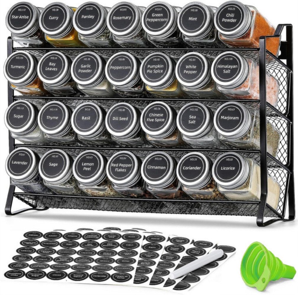 GLIESE POWER Gewürzregal 4-stöckiges Gewürz Organizer 28 Gläser 180 Sticker Stift und Trichter Bild 2