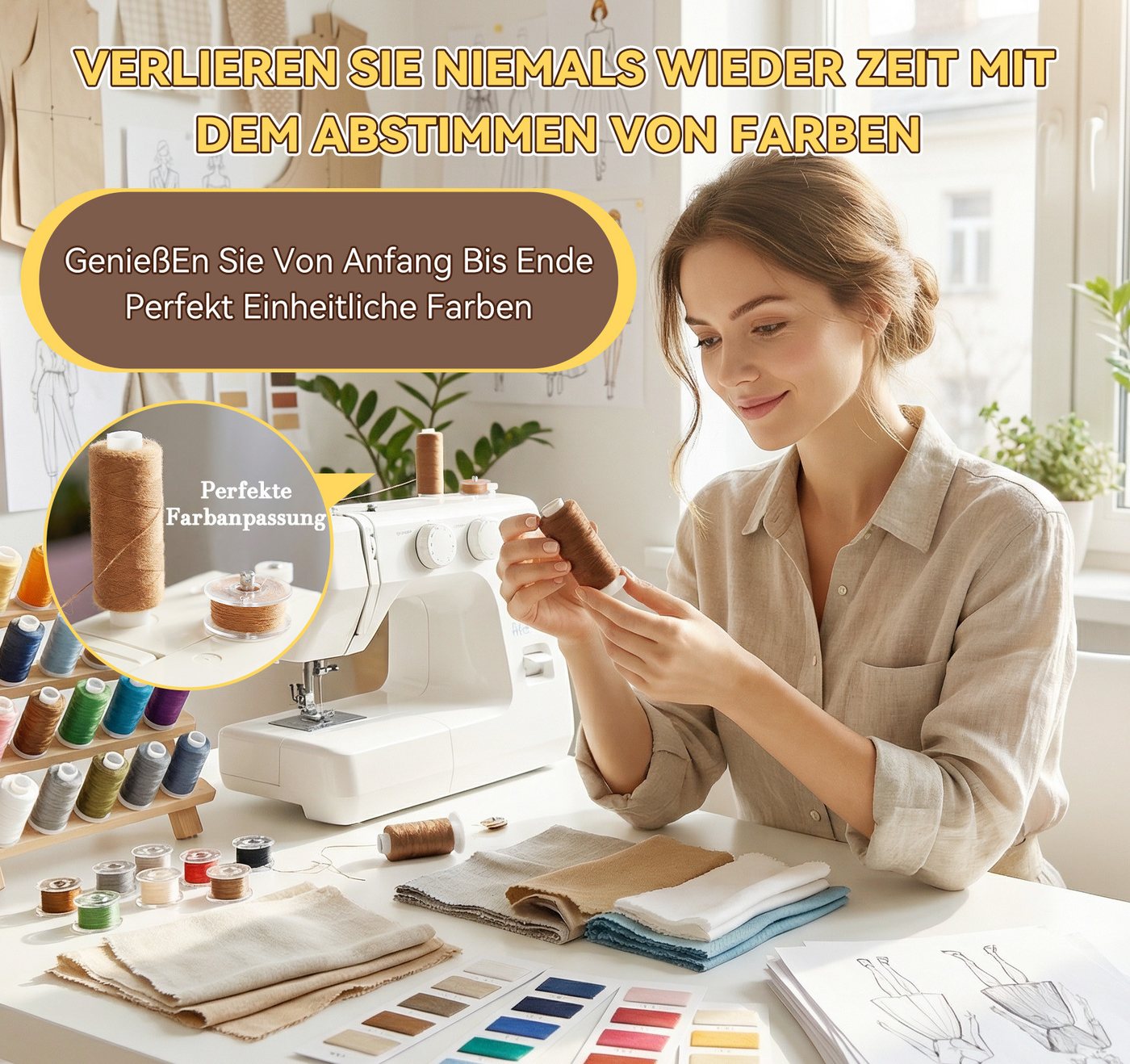 ElitVita 45 Farben Nähgarn Set–400 Yards& 50 Yards Spulen – inkl.5 leere Spulen Nähgarn, (set, 45-St., Nähgarn, Spulen), Für Nähmaschine, Ideal für Kleidung, Heimtextilien & DIY-Projekte Bild 4