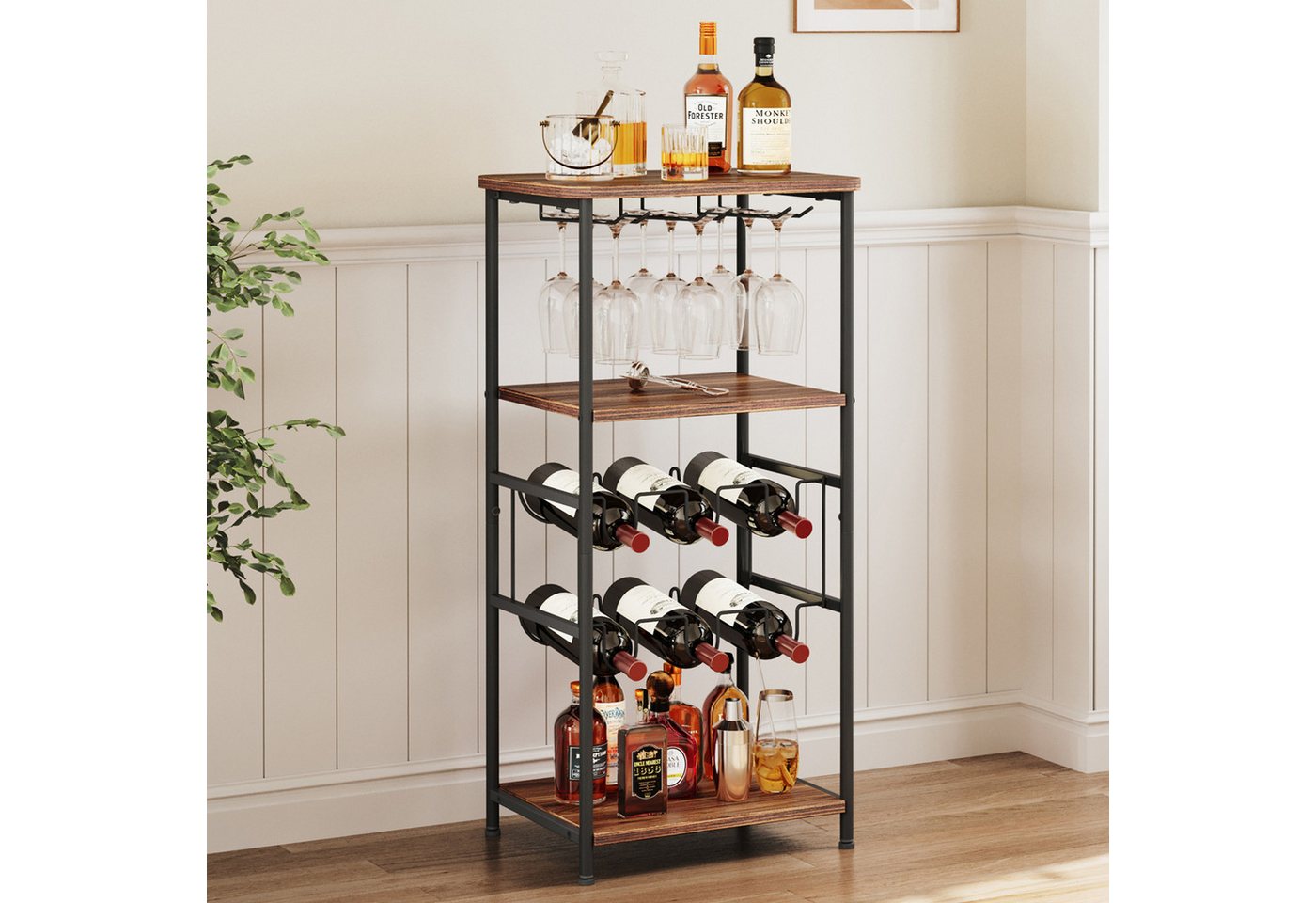 Dripex Weinregal 5 Etagen Freistehendes Weinregal mit Glashalter und Tischplatte Bild 2