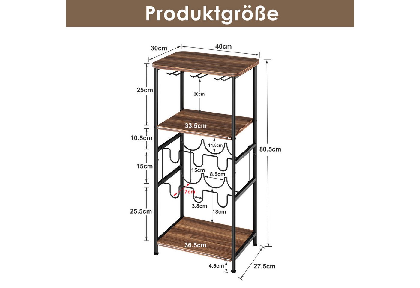 Dripex Weinregal 5 Etagen Freistehendes Weinregal mit Glashalter und Tischplatte Bild 3