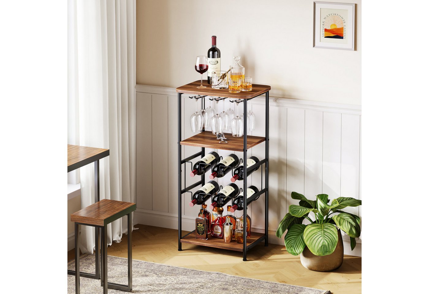 Dripex Weinregal 5 Etagen Freistehendes Weinregal mit Glashalter und Tischplatte Bild 4