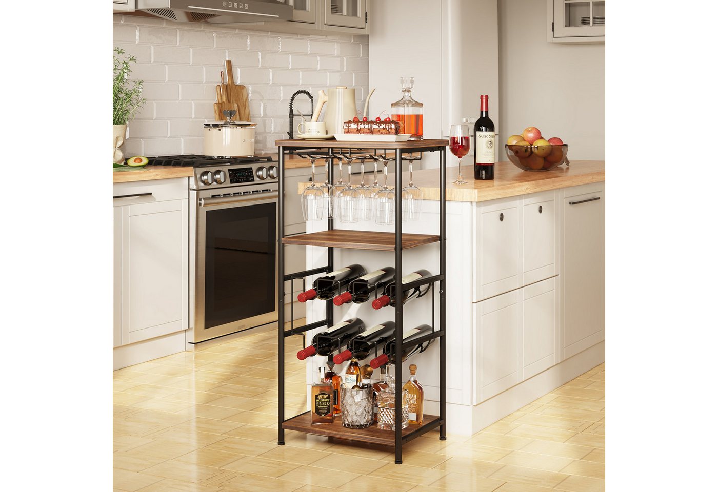 Dripex Weinregal 5 Etagen Freistehendes Weinregal mit Glashalter und Tischplatte Bild 5