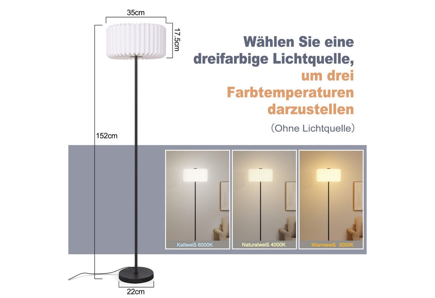 Nettlife Stehlampe Wohnzimmer Vintage G9 Weiß Papier Lampenschirm Stehleuchte 152CM, mit Fußschalter, LED wechselbar, Eckstehlampe für Büro Schlafzimmer das perfekte Weihnachtsgeschenk Bild 2
