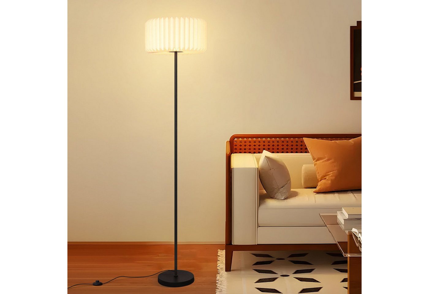 Nettlife Stehlampe Wohnzimmer Vintage G9 Weiß Papier Lampenschirm Stehleuchte 152CM, mit Fußschalter, LED wechselbar, Eckstehlampe für Büro Schlafzimmer das perfekte Weihnachtsgeschenk Bild 3