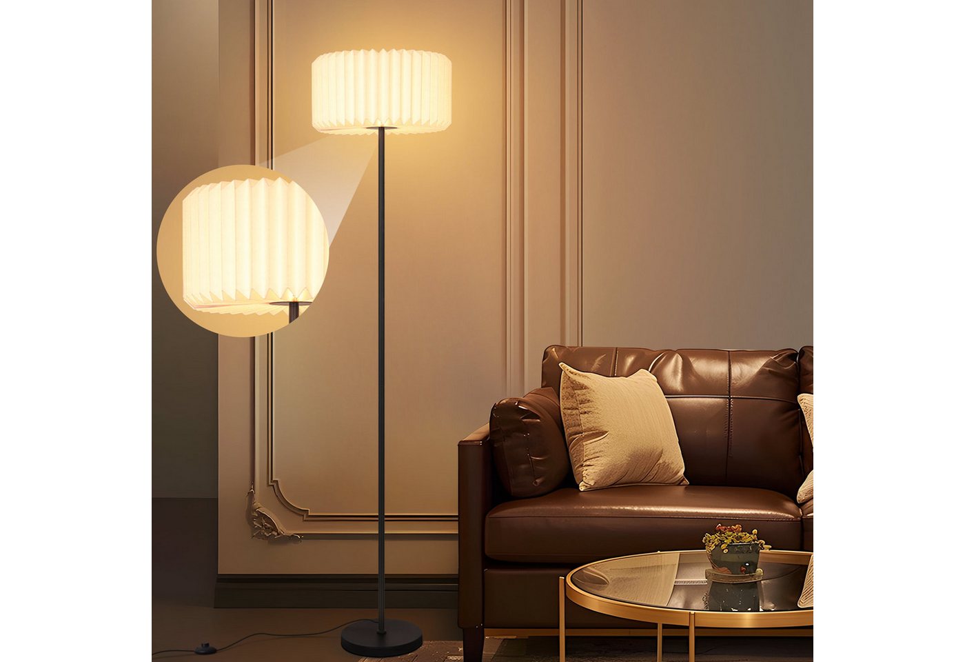 Nettlife Stehlampe Wohnzimmer Vintage G9 Weiß Papier Lampenschirm Stehleuchte 152CM, mit Fußschalter, LED wechselbar, Eckstehlampe für Büro Schlafzimmer das perfekte Weihnachtsgeschenk Bild 4