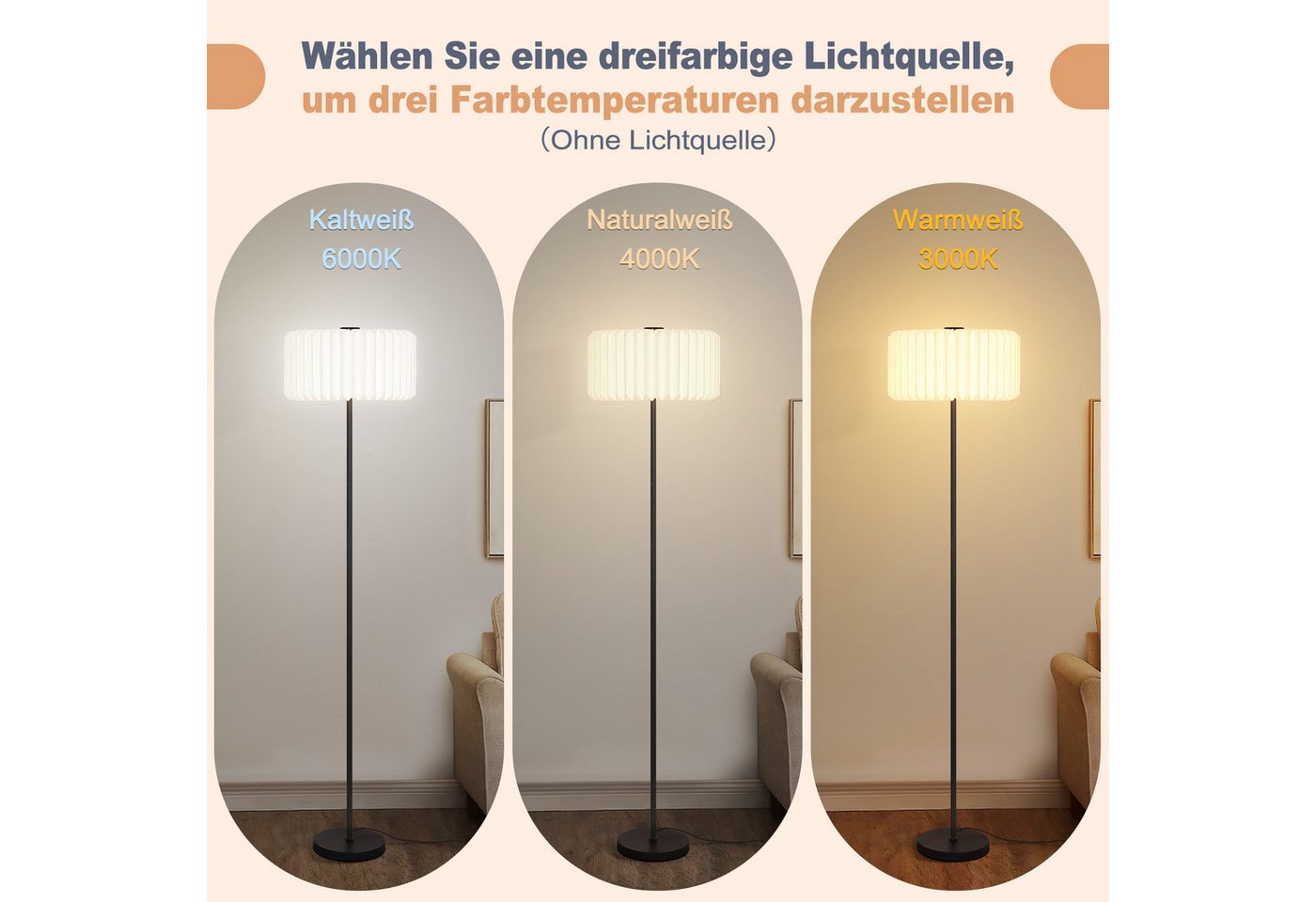 Nettlife Stehlampe Wohnzimmer Vintage G9 Weiß Papier Lampenschirm Stehleuchte 152CM, mit Fußschalter, LED wechselbar, Eckstehlampe für Büro Schlafzimmer das perfekte Weihnachtsgeschenk Bild 5
