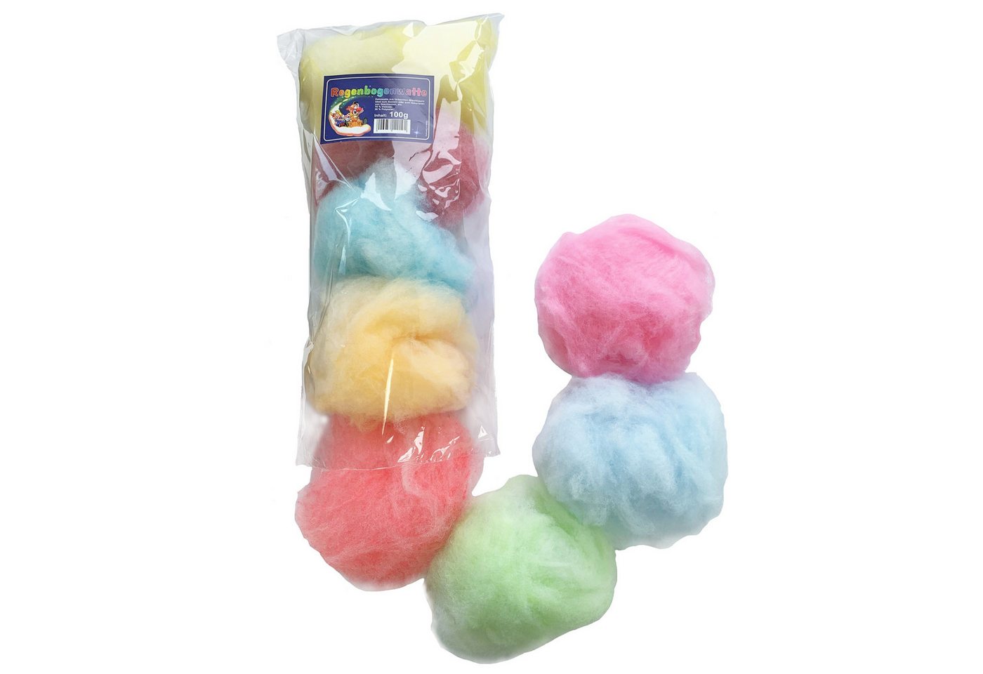 Erwin Hennecken GmbH Bastelfilz REGENBOGEN-WATTE, Bunte Watte, Colorwatte, farbig gemischt 100g.